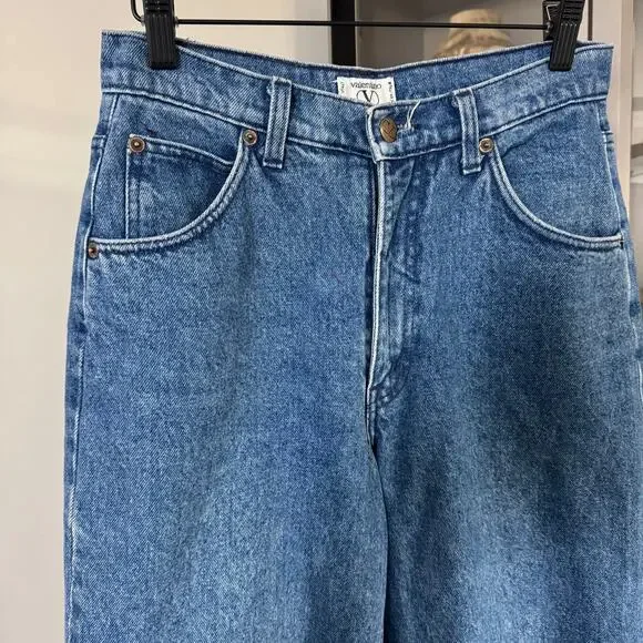Valentino High Rise Barrel Leg Western Wear Jeans 28 Vintage Medium Wash Denim Straight Leg
